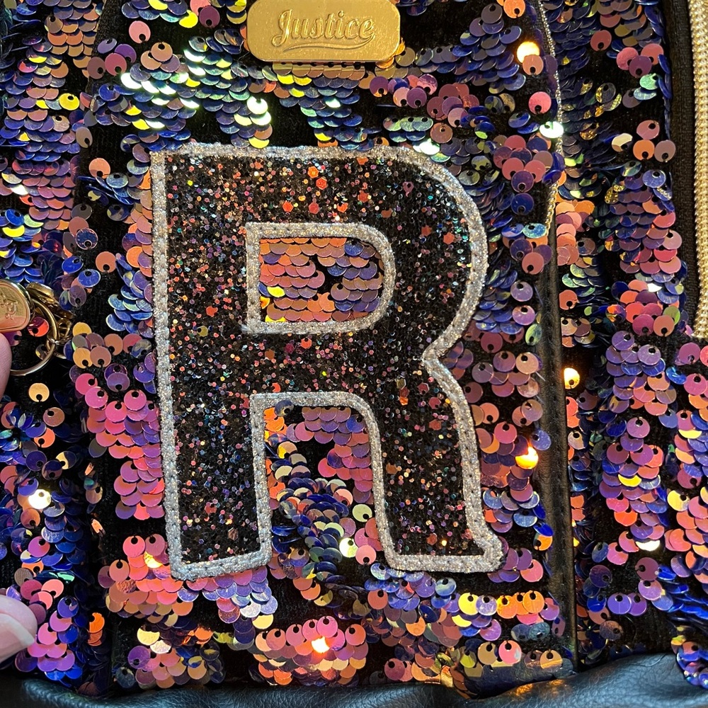 Girls Justice “R” Sequin Mini Backpack - Picture 3 of 3